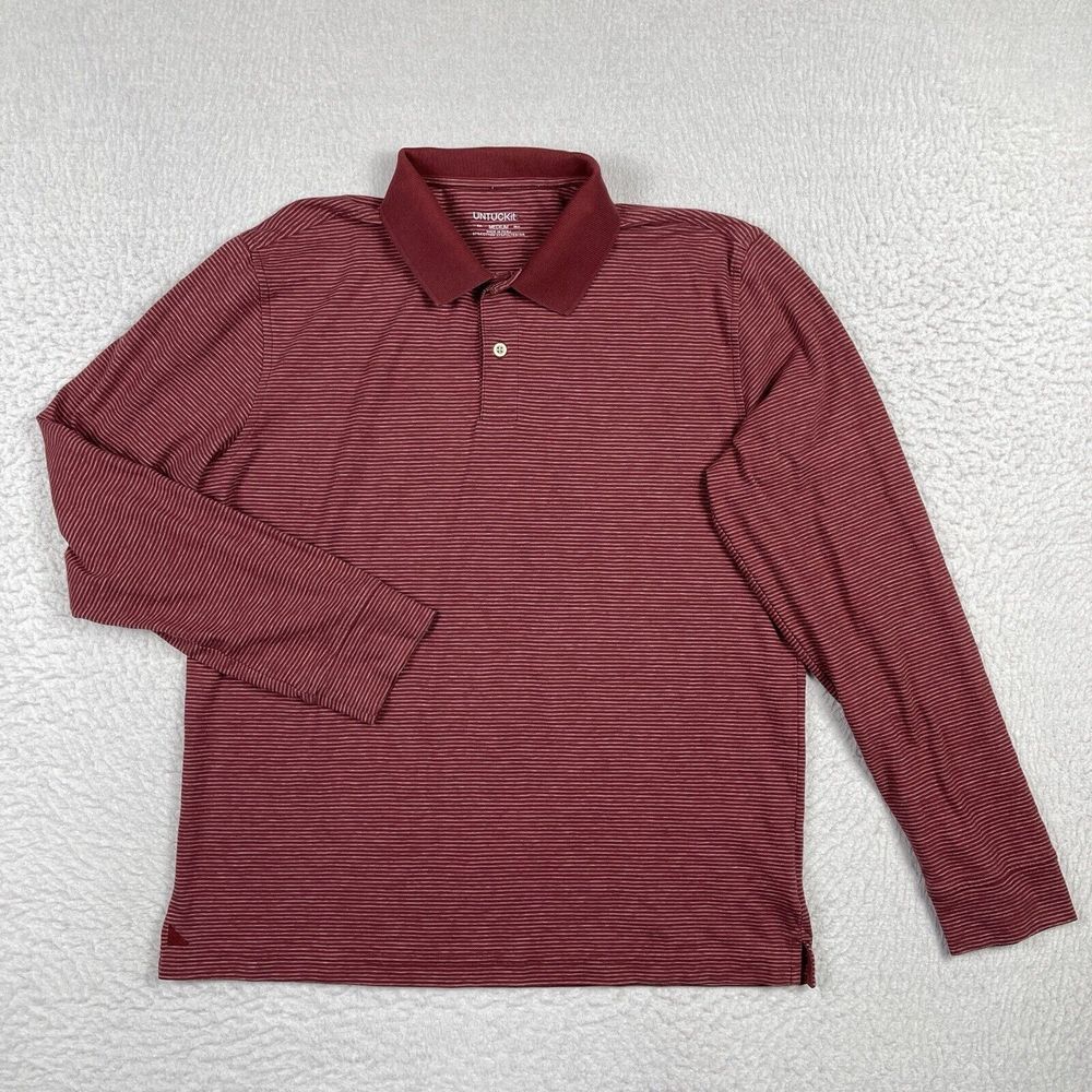 Untuckit Polo Shirt Mens Medium Red Striped Preppy Casual Cerro Office‎ Workwear